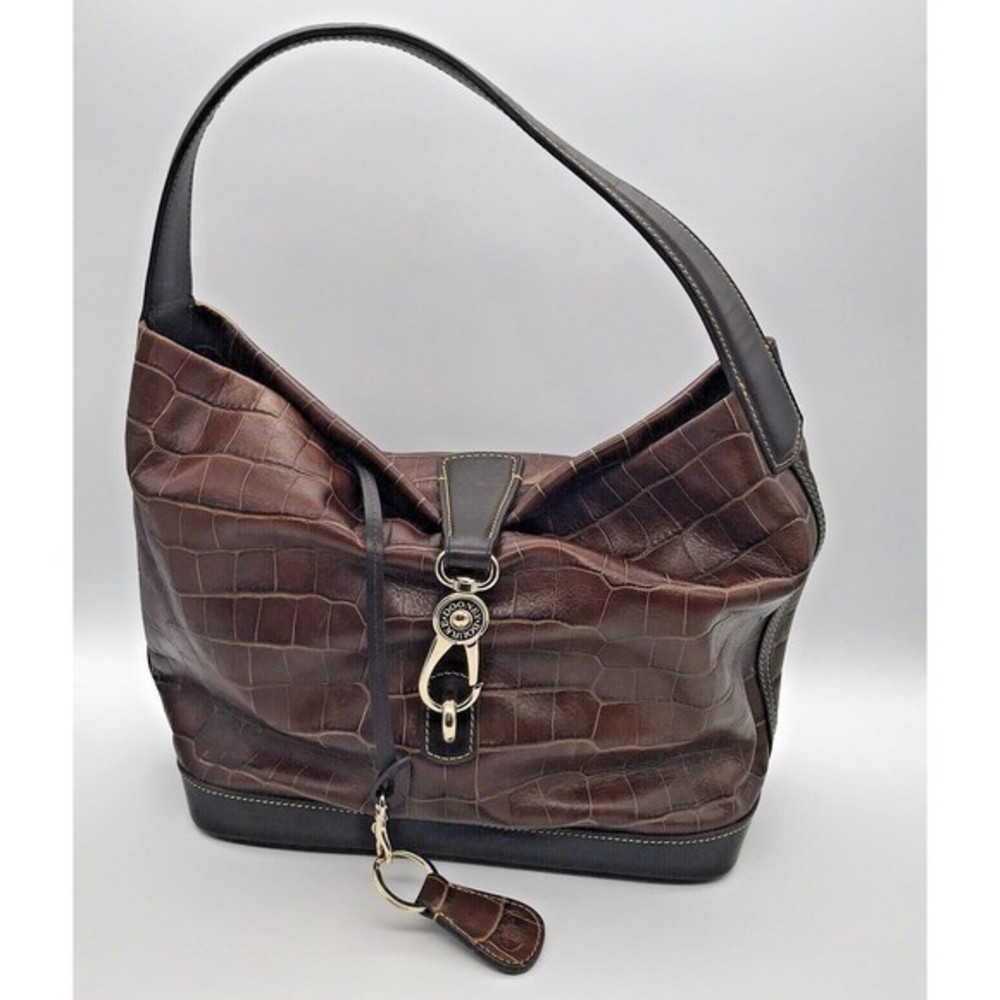 Dooney & Bourke Brown Croc-Embossed Shoulder Bag - Picture 3 of 11